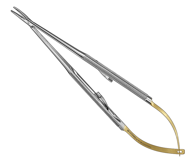 BARRAQUER, Micro-Nadelhalter, Hart- metall, 18 cm, gebogen, Rundgriff