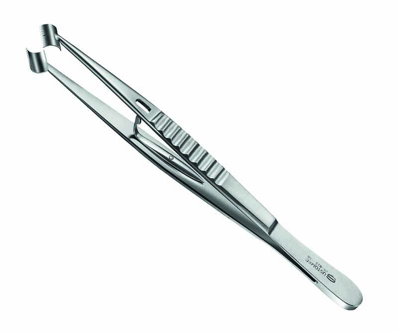 Maxgraft-Bone-Ring Haltepinzette, 16 cm, für Ø6mm und Ø7mm Ringe, 45° abgewinkelt, neutrale Ausführung