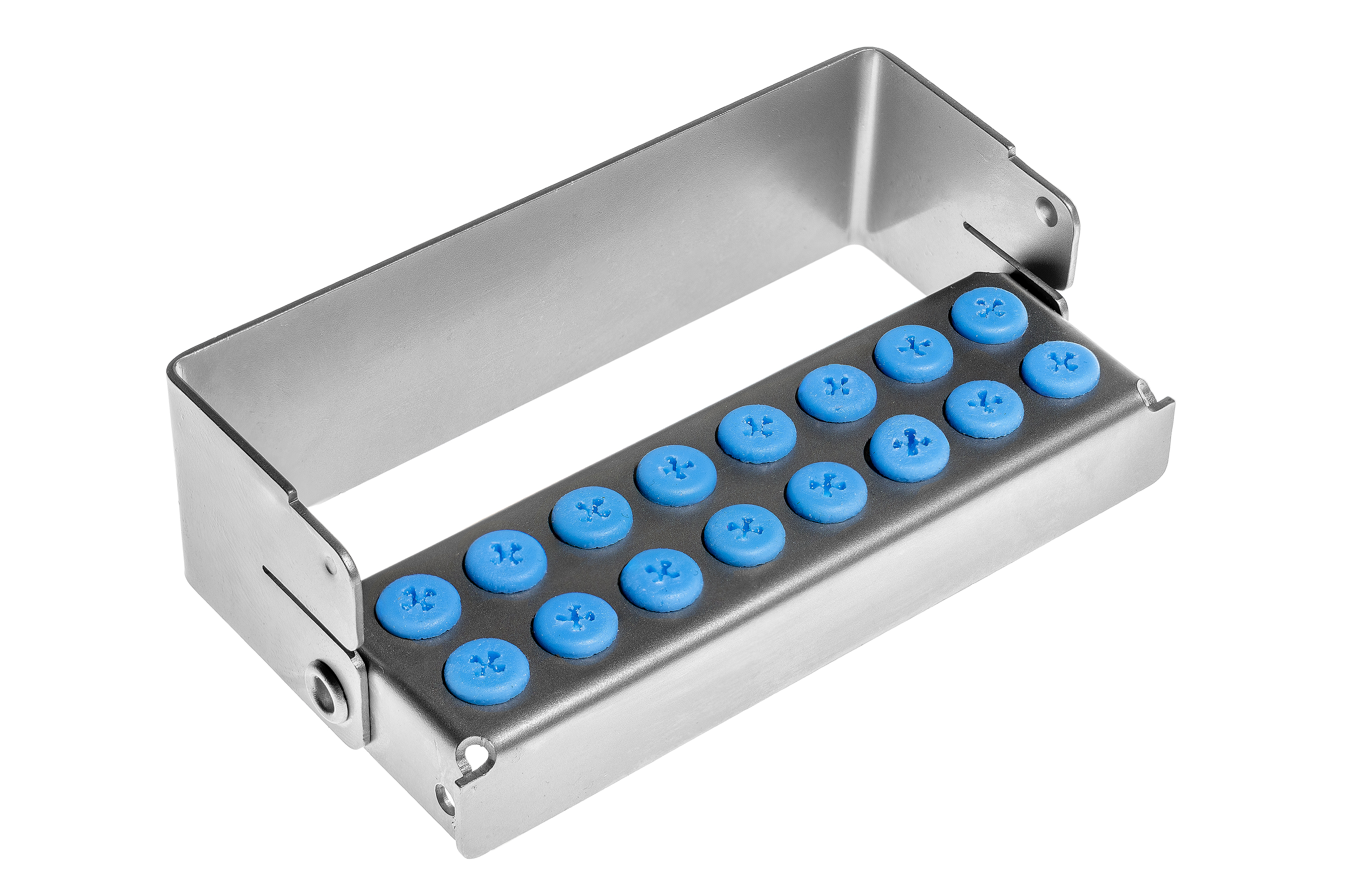 Bohrerständer – für 16 Instrumente, inkl. 16 Silikon-Plugs blau – kompakt organisiert