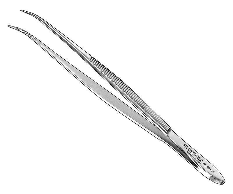 Splitterpinzette, 10, 5 cm, gebogen, gerieft