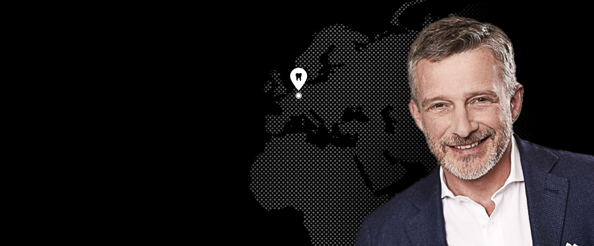 Dr. Dr. Markus Schlee vor der Weltkarte der USTOMED Scientific Partner, Forchheim, Deutschland