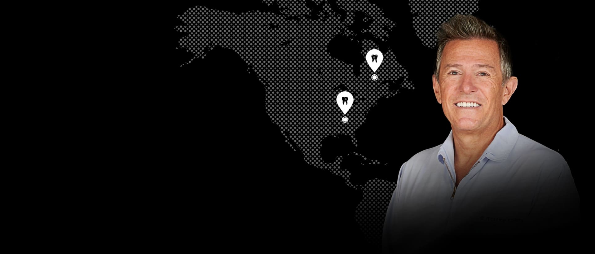 Dr. Maurice Salama vor der Weltkarte der USTOMED Scientific Partner, Pennsylvania · Georgia, USA